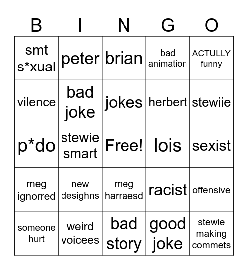 old family guy Bingo Card