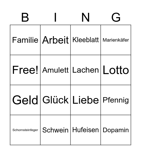 Glück Bingo Card