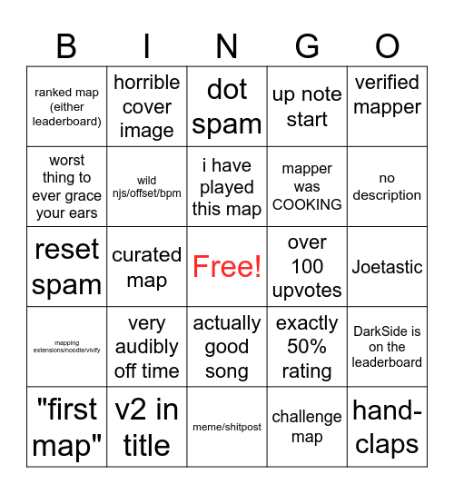 Random Beat Saber Map Boingo Bingo Card