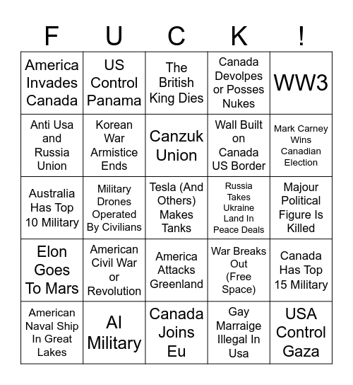2025-2026 Predictions Bingo Card