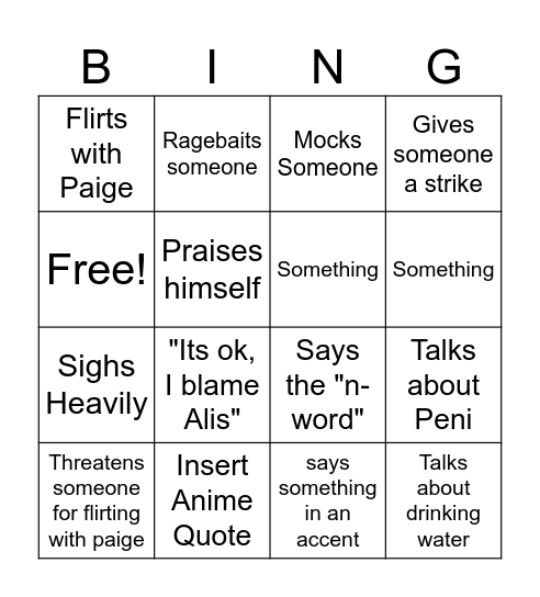 Justin-isms Bingo Card