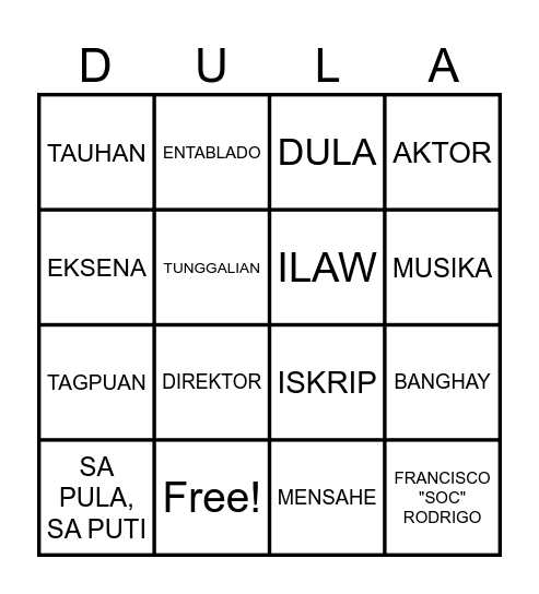 DULA-BINGO Card