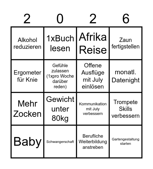 Andi’s Ziele Bingo Card