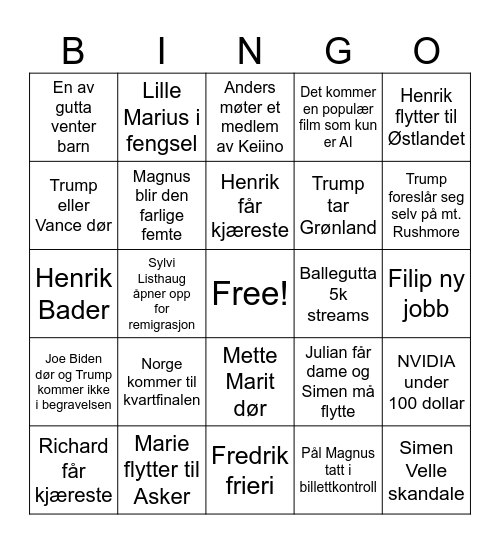 k2 2026 Bingo Card