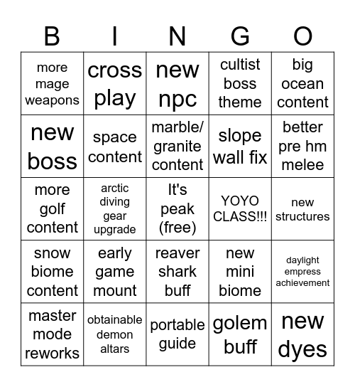 terara Bingo Card