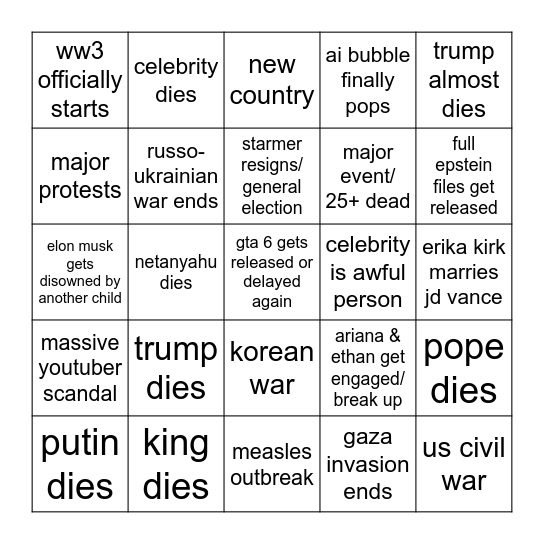 2026 Bingo Card