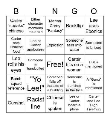 Rush Hour 1 & 2 Bingo Card