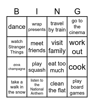 Winter Break Bingo Card