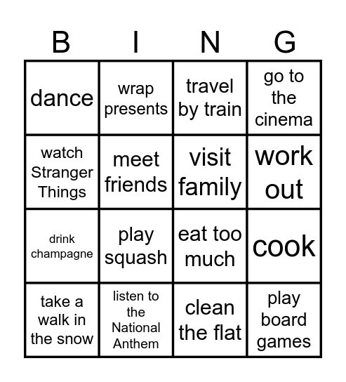 Winter Break Bingo Card