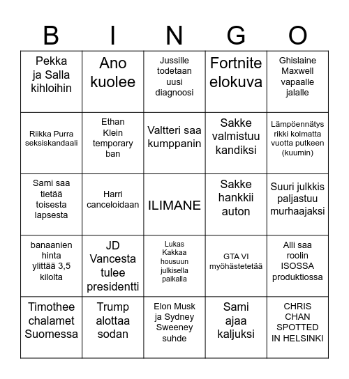 2026 Bingo! Bingo Card