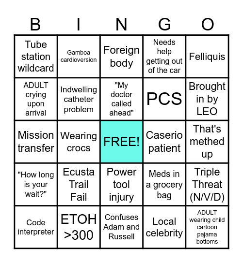 Sunday Funday ED Bingo Card
