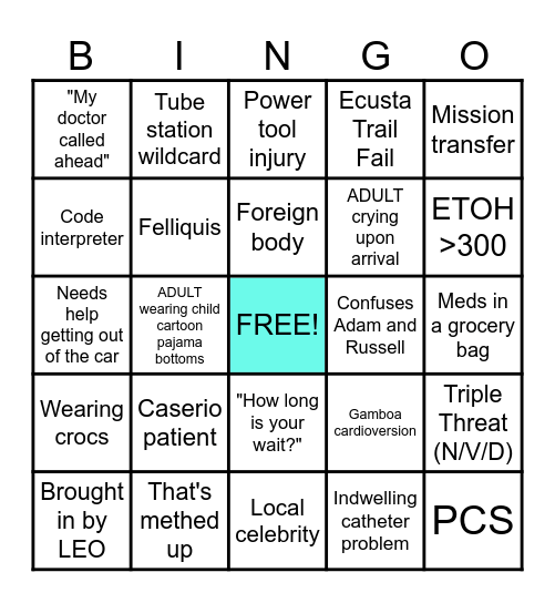 Sunday Funday ED Bingo Card
