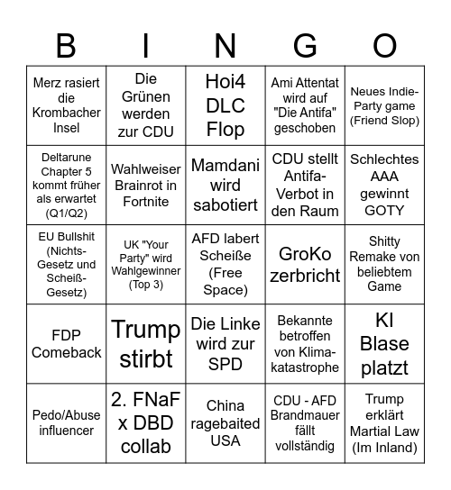 Bingo 2026 Bingo Card