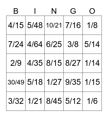 fraction Bingo Card
