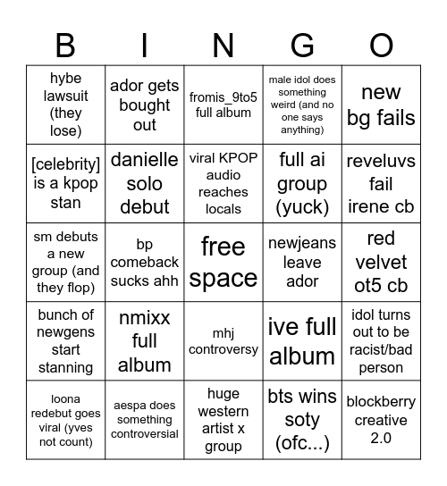 KPOP 2026 BINGO Card