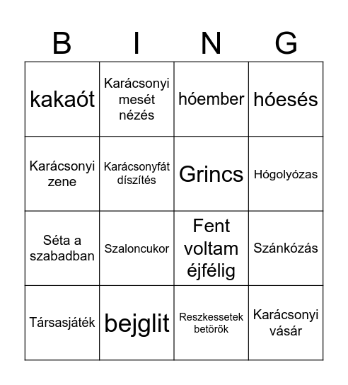 Téli Bingo Card