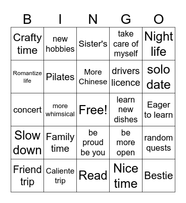 Alicia bingoals Bingo Card
