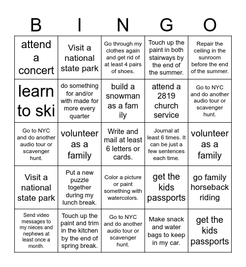 Elise’s 2026 BINGO Card Bingo Card