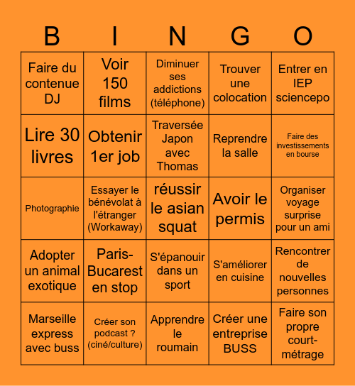 2026 résolutions/prédictions Bingo Card