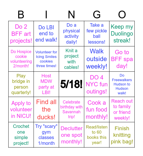 2026 Goals Bingo Card