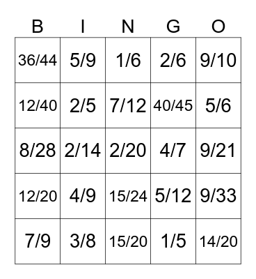 Equivalent Fractions Bingo Card