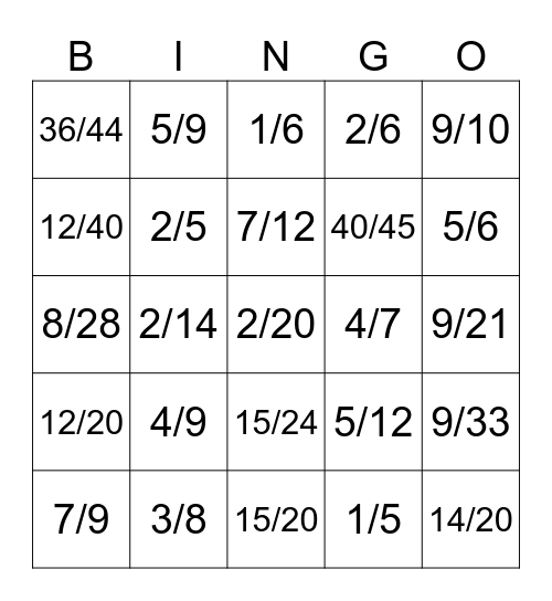 Equivalent Fractions Bingo Card