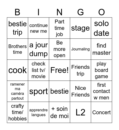 Amandine's bingoals Bingo Card