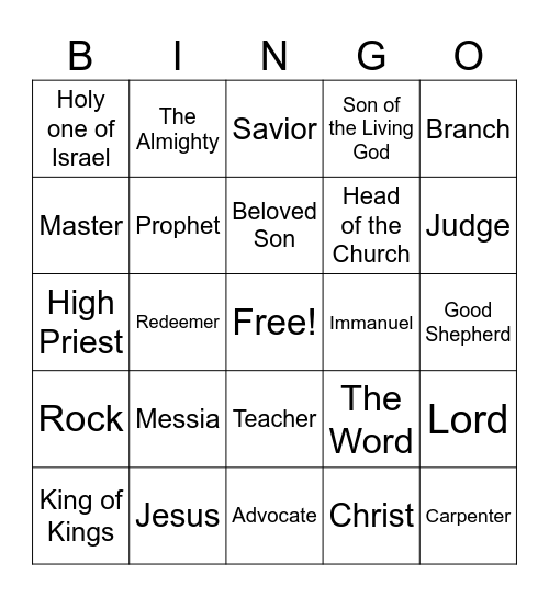 Names Of Jesus Bingo Card