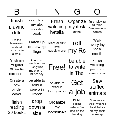 2026 goal bingo Card