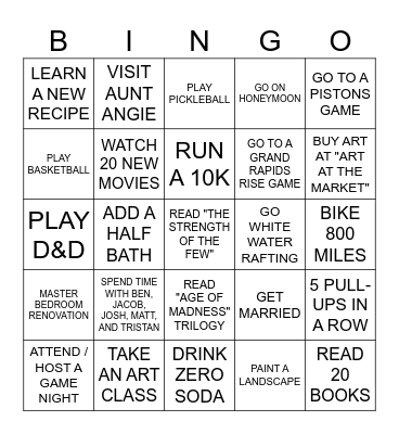 DEREK'S 2026 Bingo Card