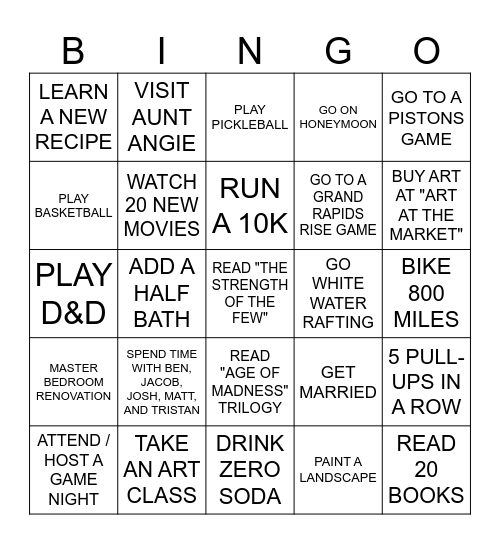 DEREK'S 2026 Bingo Card
