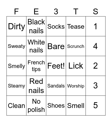 Feet Bingo Card