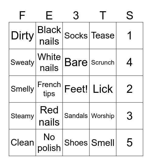 Feet Bingo Card