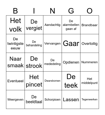 Woordenschat bingo Card