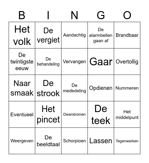 Woordenschat bingo Card