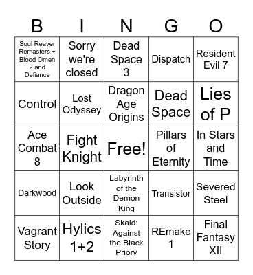 Video Game Backlog Bingo Card