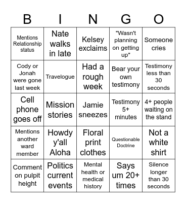 YSA Geriatric Bingo Card