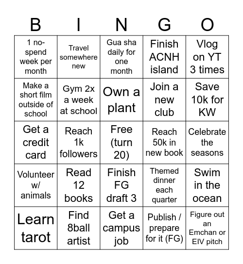 BUCKETLIST BINGO Card