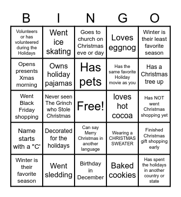 CHRISTMAS BINGO find someone who... Bingo Card