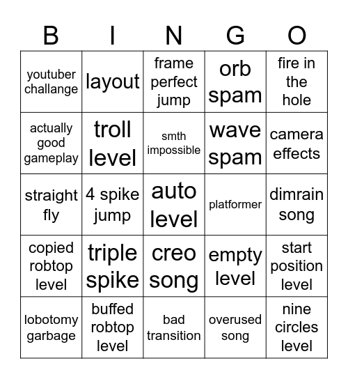 GD recent tab Bingo Card