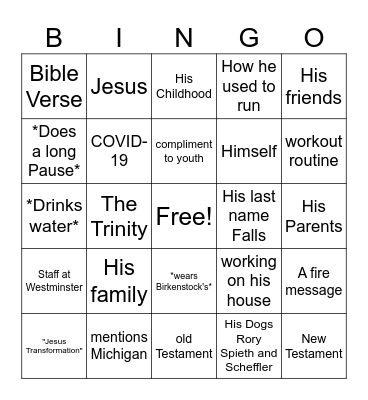 Ryan Falls Sermon Bingo Card