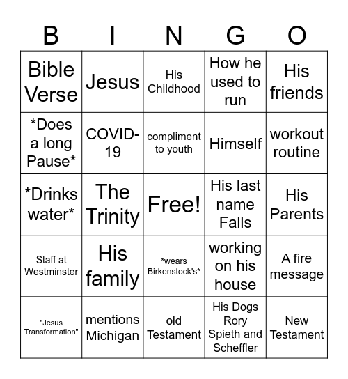 Ryan Falls Sermon Bingo Card