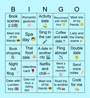 2026 dating Bingo Card