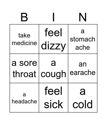 HEALTH Bingo Card