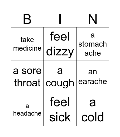 HEALTH Bingo Card