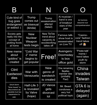 2026 Prediction Bingo Card