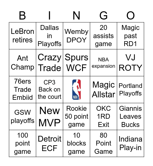 NBA 2026 Bingo Card