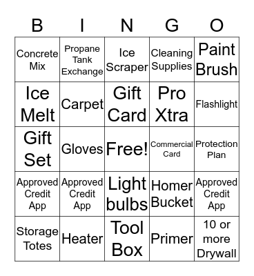Cashier Bingo Card