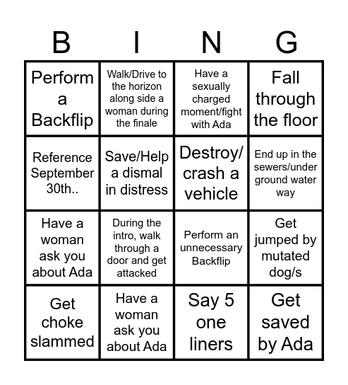 The Leon Kennedy expierence Bingo Card