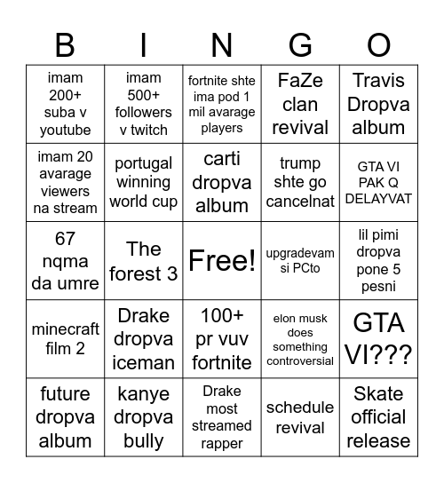 2026 PREDICTIONS Bingo Card